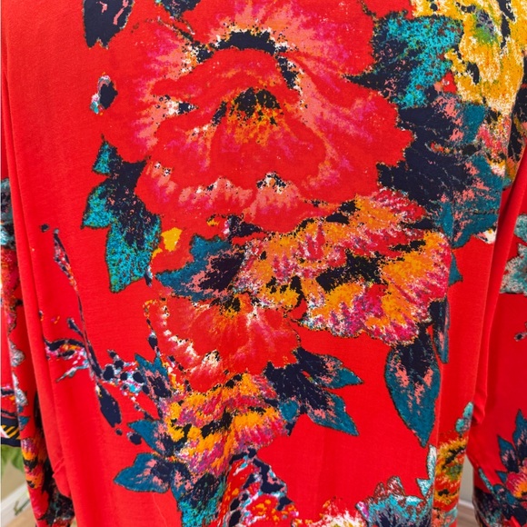Flying Tomato Red and Multicolor Kimono 100% Rayon - Gorgeous ♥️ - Picture 4 of 6